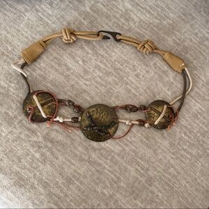Belt Hammered Metal Cording Metal Wooden Beads Vintage 80s